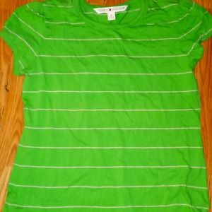 A women's size Tommy Hilfiger green and white striped shirt.